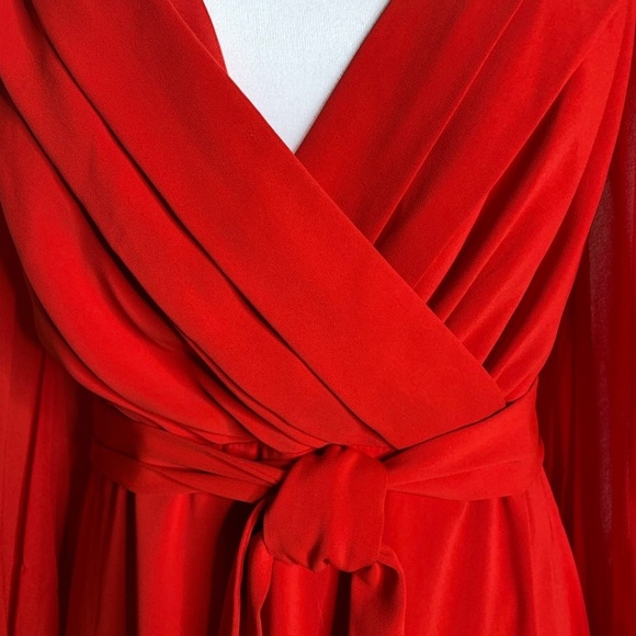 Badgley‎ Mischka Deep Red V-Neck Faux Wrap Gown - Picture 7 of 9